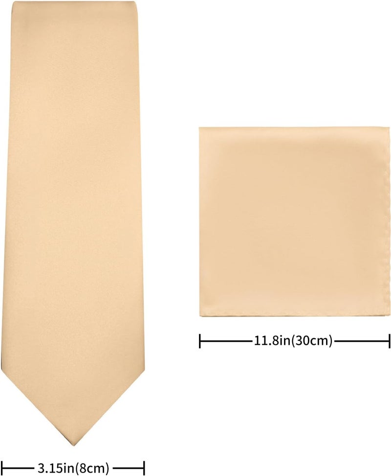 pensee Men's Tie Set Solid Pure Color 3.15" (8CM) Classic Formal Plain Necktie and Pocket Square Set For Men - Image 3